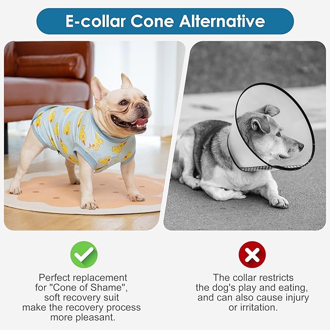 cyeollo Recovery Suit for Dogs Surgery Suit Female Spay Soft Pet Onesie Bodysuit Male Dog Neuter, Small Dogs Surgical Recovery Shirt, Yellow Duck, M