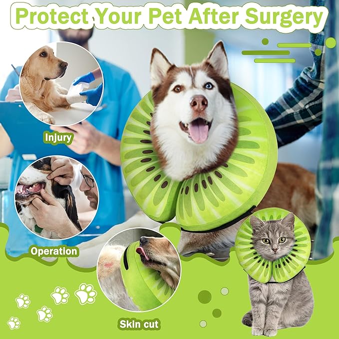 Recovery Donut Collar for Dogs & Cat,Inflatable Dog Cone Collar Alternative After Surgery,Soft Cone for Large Medium Small Dog,Adjustable Pet Neck Donut(Kiwi,Small)