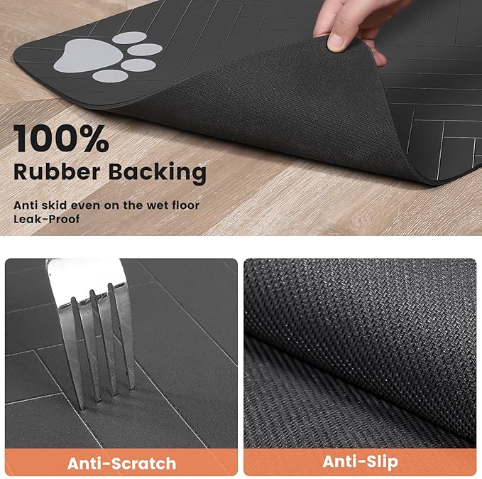 Pet Feeding Mat-Absorbent Pet Placemat for Food and Water Bowl, with Waterproof Rubber Backing, Quick Dry Water Dispenser Mat for Dog and Cat (24"x16", Navy Blue)