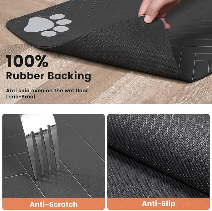 Pet Feeding Mat-Absorbent Pet Placemat for Food and Water Bowl, with Waterproof Rubber Backing, Quick Dry Water Dispenser Mat for Dog and Cat (24"x16", Blue)