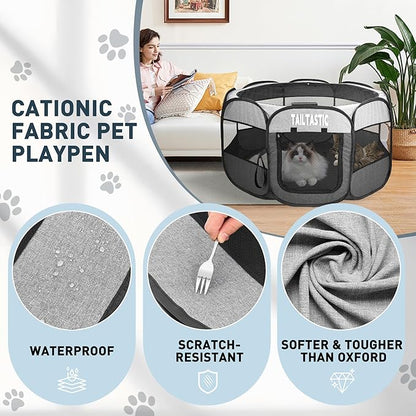 Large Cat Playpen for Multiple Cats, Extra Spacious Pet Tent Playground, Portable Dog Exercise Pen with Room for Toys & Bed, Indoor/Outdoor Enclosure for 2-3 Pets (Light Grey, Large)