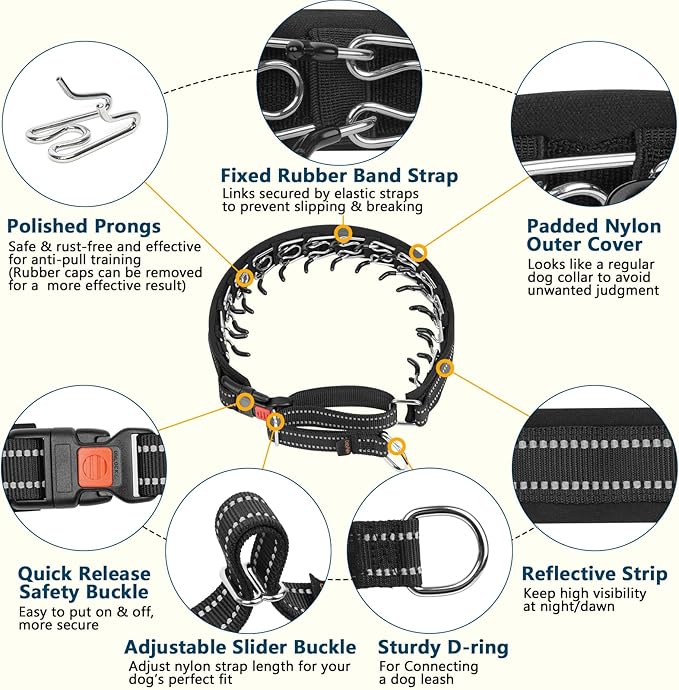 Crazy Felix No Pull Martingale Collar for Large Medium Small Dog Pitbull German Shepherd Doberman, Dog Collar Anti Pull with Buckle for Training Walking (Black, XL-Neck 19.25-22", 1.5" Wide)