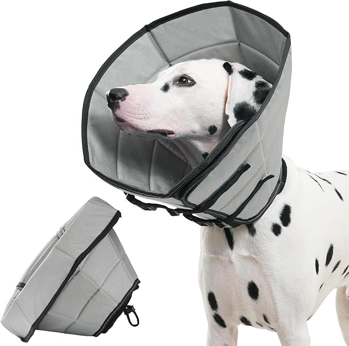 Avont Dog Cone Alternative, Adjustable Soft Comfy Foldable E Cones for Medium Large Dogs After Surgery, Escape-Proof Elizabethan Collar for Surgical Wound Recovery Stop Licking -Grey(M)