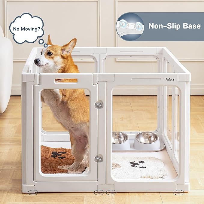Jalove Dog Playpen, 24" Acrylic Plastic Pet Playpen with Door, Puppy Playpen, Indoor Dog Pen, Foldable, Customizable, White 2 PCS