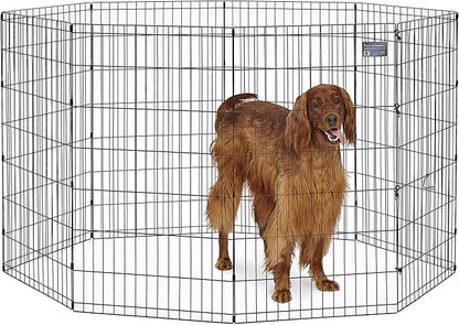 MidWest Homes for Pets Folding Metal Dog Exercise Pen, Indoor/Outdoor Playpen with No Door, Provides 16 Sq Feet of Play Space, 42-Inches Tall, Black E-Coated