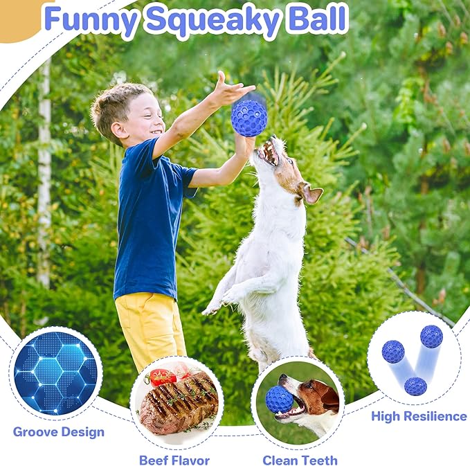 Tough Squeaky Dog Balls Puppy Toys, Interactive Dog Toys for Small Dogs, Puppy Chew Toys for Teething and Relax, Dog Chew Toy Small Balls Dog Toys for Small Breed, Outdoor Dog Toys for Dogs