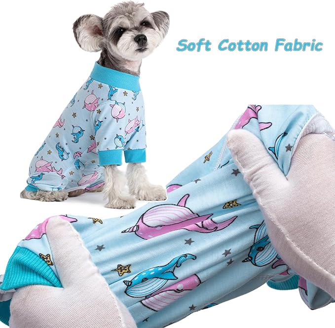 Dog Recovery Suit for Surgery Small Medium Dogs Onesie, Cute Soft Dog Pajamas Bodysuit Cone Alternative Prevent Licking Recovery Suit Female Male (Dolphins, Large)