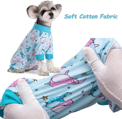 Dog Recovery Suit for Surgery Small Medium Dogs Onesie, Cute Soft Dog Pajamas Bodysuit Cone Alternative Prevent Licking Recovery Suit Female Male (Dolphins, Small)