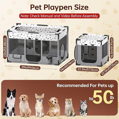 Portable Cat Playpen, Pet Dog Playpen, Kitten Puppy Play Pen for Indoor/Outdoor, Collapsible Cats Cages Enclosed Tent with Carrying Case, PVC Pipe Frame, 600D Oxford, 39" x 24" x 22"
