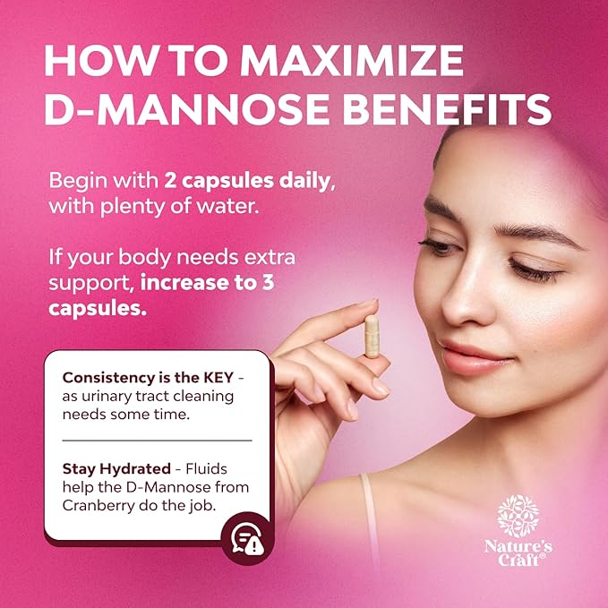 D Mannose with Cranberry Supplement - D Mannose 1000mg per Serving Capsules for Kidney Defense Support & Cleanse and Urinary Tract Health for Women & Men - Adults Bladder Health Supplement - 60 Count
