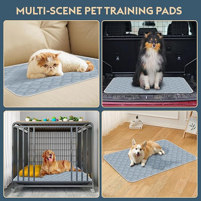 FunFurry Washable Super Absorbent Pee Pads - 2 Pack Reusable Waterproof Pet Training Pads with Paw Shape Non-Slip Backing (Light Grey, 36" x 48")
