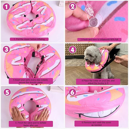 Inflatable Dog Cone, Soft Adjustable Blow up Donut Collar for After Surgery - Suitable for Small, Medium, Large Dogs and Cats