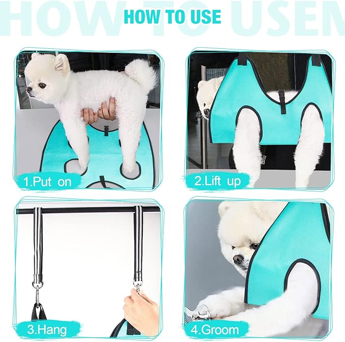 ATESON Dog Grooming Hammock - Upgrade Pet Grooming Harness for Nail Trimming (XXL 120lb), Dog Sling for Nail Clipping, Dog Hanging Holder Hanger for Cutting Nail with Nail Clippers, Green