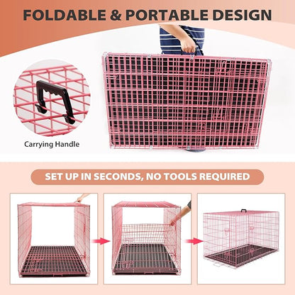 BestPet 30 Inch Dog Crates for Small Medium Dogs Folding Metal Wire Crates Dog Kennels Outdoor and Indoor Pet Dog Cage Crate with Double-Door,Divider Panel, Removable Tray and Handle,Pink