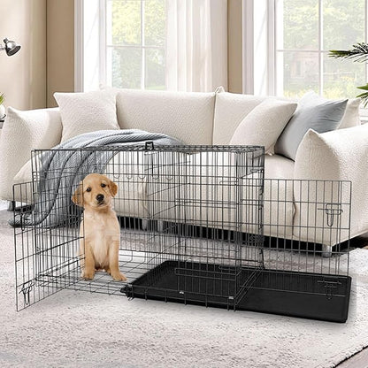 Dog Crate, 24/30/36/42/48 Inch Dog Crates for Small Medium Large Dogs Indoor, Folding Metal Dog Kennel Dog Cage with Double-Door, Divider Panel, Removable Tray, Locks and Handle, (30 Inch, Black)