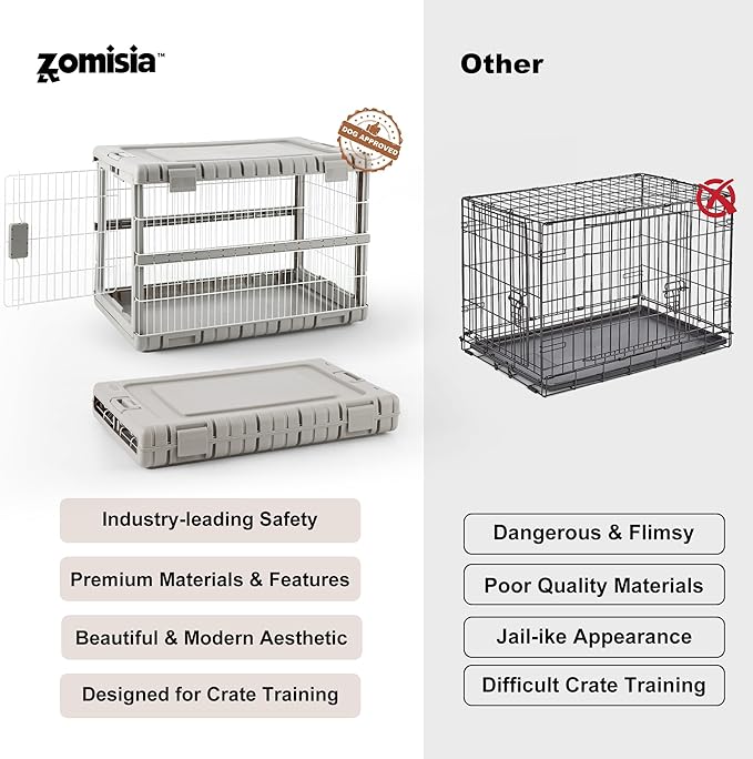 ZOMISIA Collapsible Dog Crate for Dogs - 28" L Heavy Duty Dog Kennel No Tools Required with 4 Sides Steel Foldable Cage for Dogs Indoor Furniture, Portable Carrier with 2 Smooth Wheels, Beige