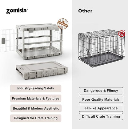 ZOMISIA Collapsible Dog Crate for Large Dogs - 36" L Heavy Duty Dog Kennel No Tools Required with 4 Sides Steel Foldable Cage for Dogs Indoor Furniture, Portable Carrier with 2 Smooth Wheels, Beige