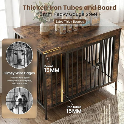 Dog Crate Furniture 78" Heavy Duty for 2 Large Dog, Sturdy Indoor Dog Kennel Table with 3 Doors, Elevated Robot Vacuum Friendly Base, Decorative Cage TV Stand & End Table, Rustic Brown
