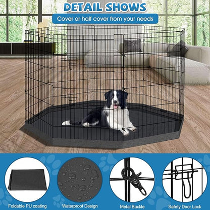 Peekaboo Dog Pen Pet Playpen Dog Fence Indoor Foldable Metal Wire Exercise Puppy Play Yard Pet Enclosure Indoor Outdoor 8 Panels 36 Inch with Bottom Pad/Top Cover(Black 36 Bottom Cover)