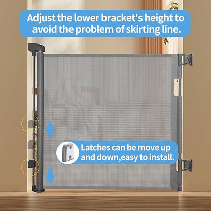 2-Pack Retractable Baby Gate for Stairs-33”Height, Expands up to 55”Width-Safety Gate for Infants, Toddlers, Dogs & Pets-Easy Install, Secure Closure, Gray Mesh Design for Indoor & Outdoor Use