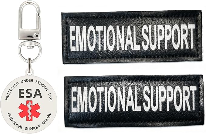 Emotional Support Dog Patches 2 pcs, Emotional Animal ESA ID Tag, Easily Attach to Collar, Harness (Medium)