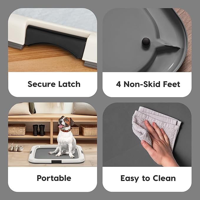 IRIS USA Pee Pad Holder for Dogs and Puppies, Potty Training Tray with Secured Latches, Non-Skid Feet, Leak Protection, Easy Clean Surface, Fits 22"x 22" Puppy Pads Size or Larger, Dark Gray