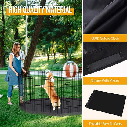 Dog Pet Playpen 8 Panel 24 Inch with Bottom Pad for Small Medium Pets Indoor Outdoor (Black Bottom Pad)