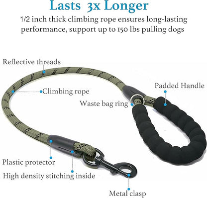 iYoShop Dual Dog Leash - 360° Swivel, No Tangle Walking Leash with Shock Absorbing Bungee for Two Dogs (Large, 25-150 lbs, Military Green)