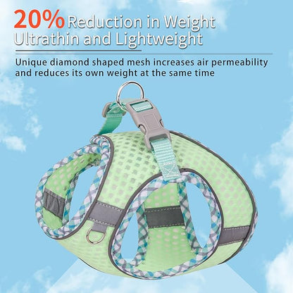 Summer Soft Dog Harness and Leash Set,Ultra Thin Breathable Diamond Mesh, Step in Adjustable Dog Harness with Padded Vest for Medium Size Dogs in Hot Weather Sage L