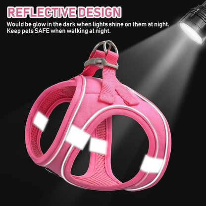 GAMUDA Small Pet Harness Collar and Leash Set, Step in No Chock No Pull Linen Fabric Soft Mesh Dog Vest Harnesses Reflective for Dogs Puppy Cats Kitten Rabbit (Pink, L)