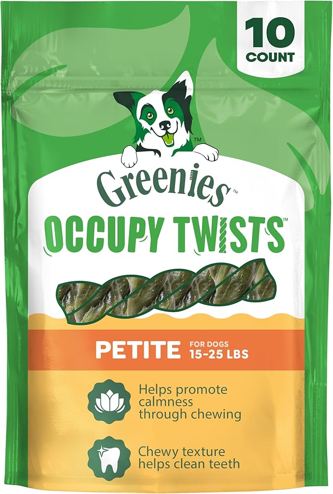 Greenies Occupy Twists Natural Dog Treats Petite Size Dog Chews Long Lasting Chicken Flavor, 8.75 oz. Pack, 10 Count