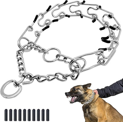 Adjustable Dog Collar, Pinch Collar for Dogs,Dog Training Collar for Small Medium Large Dogs,Metal Prong Collar with Comfort Rubber Tips (Medium, 3.0mm,19.6-Inch)