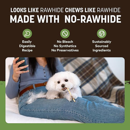 Earth Animal No Hide Stix - Long Lasting Rawhide Free Small Dog Chews Sticks, Pork - 20 Count Value Pack