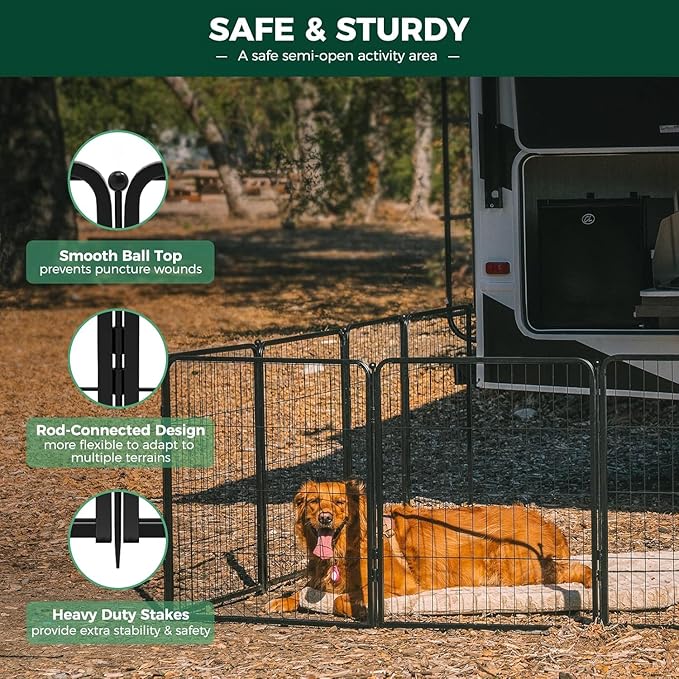 FXW Rollick Unleashed Dog Playpen for Indoor, Yard, RV Camping, 50 inch 16 Panels Dog Pen with Playpen Storage Bag (2 Packs) for Large Dogs, Black│Patented
