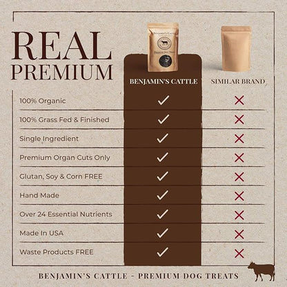 Benjamin's Cattle Single Ingredient - Organic Grass FED & Finished Beef Liver Dog Treats - Hand Made Dog Treats - Healty Dog Chews - Treats for Dogs Made in USA -5oz