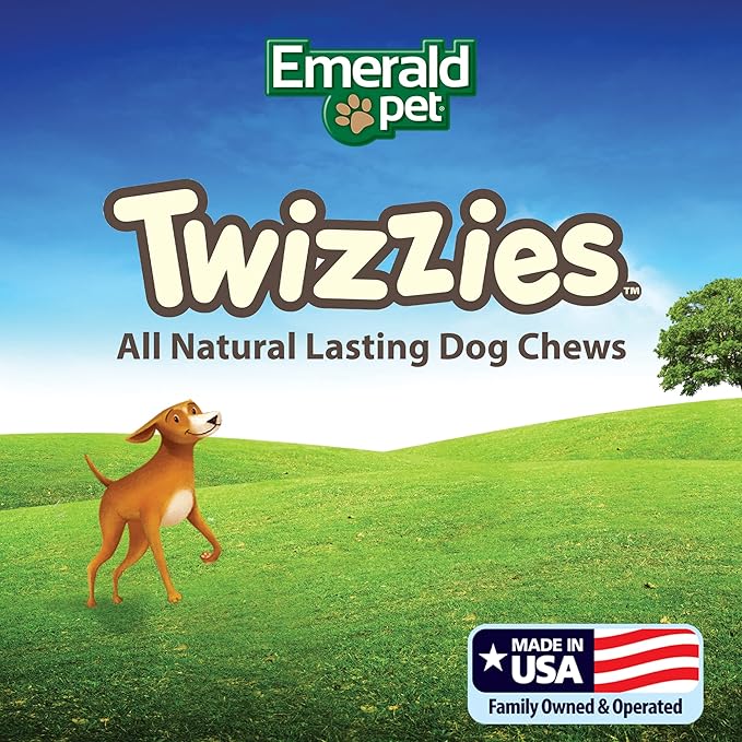 Emerald Pet - Dog Chews, Chew Treats, Rawhide Free, All-Natural Chew Sticks, Lasting Dog Treat, 100% Digestible, Grain-Free, Gluten-Free (Twizzies, Size 6), Pink, 00213