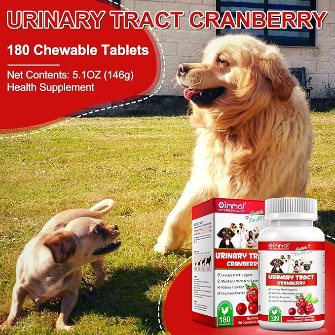 Cranberry Bladder Control Supplement for Dogs - Urinary Tract Support - UTI, Bladder Stones, Incontinence, Immune & Gut Support – 180 Count