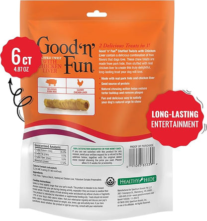 Good 'N' Fun Rawhide Twists, Chicken Liver Recipe, 6-Count