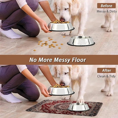 Vintage Carpet Boho Pet Feeding Mat,Absorbent Quick-Dry Cat Dog Food and Water Bowl Mats,Non-Slip Rubber Backing Mat,Cat Dog Accessories Supplies 12"x20"