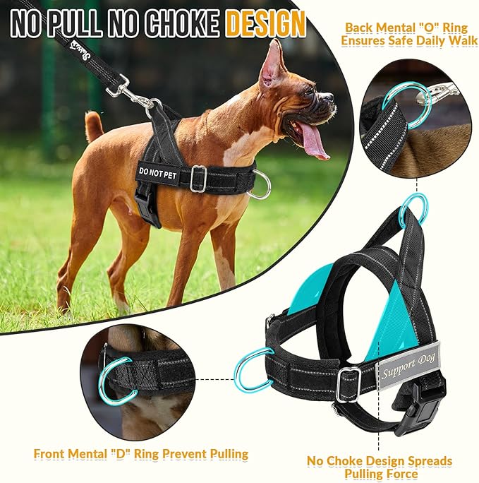 SlowTon No Pull Dog Harness - Heavy Duty Dog Harness and Leash Set for Medium Large Dogs, Reflective Tactical Harness with Soft Padded and Front Clip for Easy Walk and Training (Black L)