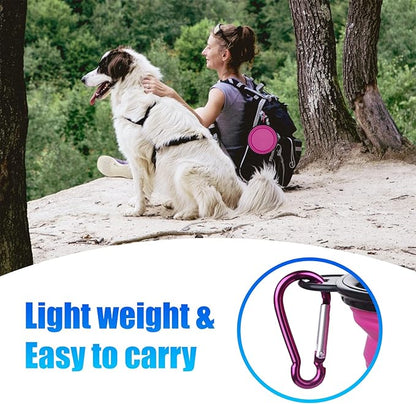 Dog Bowl Pet Collapsible Bowls, 2 Pack Collapsible Dog Water Bowls for Cats Dogs, Portable Pet Feeding Watering Dish for Walking Parking Traveling with 2 Carabiners (Small, Pink+Purple)