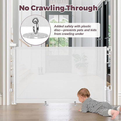 Retractable Baby Gates 2 Pack, 55" Wide Mesh Dog Gate Indoor, 34" Tall Gate for Stairs Doorways Hallways Deck, Child Pet Safety Gate for Indoor Outdoor Home Use, White