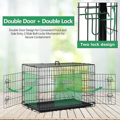 Dog Crate, 24/30/36/42/48 Inch Dog Crates for Small Medium Large Dogs Indoor, Folding Metal Dog Kennel Dog Cage with Double-Door, Divider Panel, Removable Tray, Locks and Handle, (36 Inch, Black)