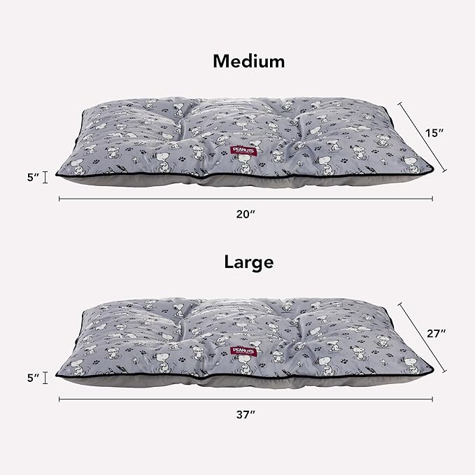 Berkshire Peanuts® Square Dog Bed, Suedemink Fleece Pet Mat with Waterproof & Non-Slip Bottom, Soft Plush Dog Mat for Crate, Couch, or Floor, Machine Washable(Poses & Paws Chateau Grey, Large)