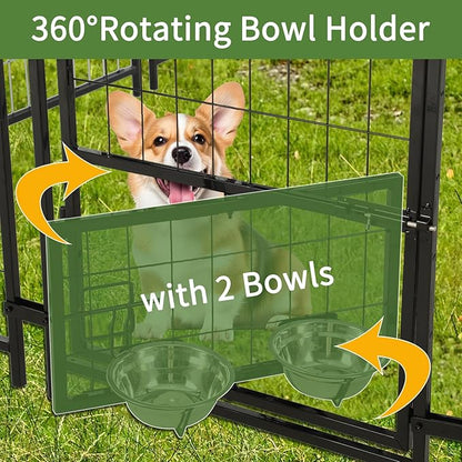 Outdoor Dog Kennel Outside Run with Doggy Door, Swivel Feeder & Roof, 6'x4'x6' Large Dog Kennels Pens Outside for Large Dogs Breed-Heavy Duty Cage Enclosure Yard