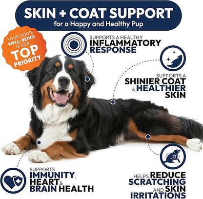 Omega 3 Fish Oil for Dogs - 170 Chews - Omega 3 for Dogs Itchy Skin & Allergy Relief - Skin & Coat Supplement - EPA & DHA Fatty Acids - Dog Anti Shedding & Hot Spot Treatment - Salmon Oil