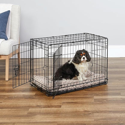 Midwest Homes for Pets 30-Inch New World Crate for Medium Breeds, 21-40 lbs, Double Door Folding Dog Crate, Leak-Proof Tray & Secure Latches, Portable, Durable & Easy to Assemble