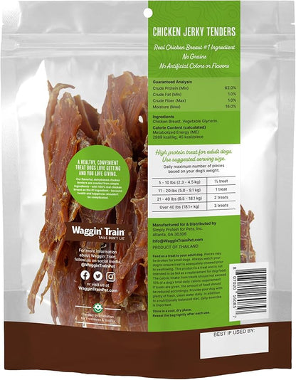 Waggin' Train Chicken Jerky Dog Treats, Made with 100% Real Chicken Breasts, Only Two All-Natural Ingredients, Great High Protein Dog Treat, Easily Digestible for Big or Small Dogs, 18 oz. Pouch