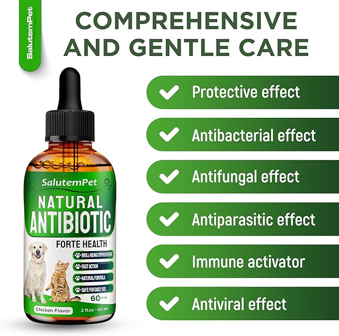 Dog Antibiotics Forte Health | Antibiotics for Cats | Herbal Supplement for All Breeds | for Easy Breathing | Digestion and Urination | Skin & Coat | Chicken Flavor | 2 Oz
