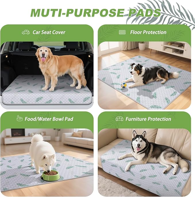 WanpeeGoo Washable Pee Pads for Dogs, 1Pack Reusable Puppy Pads, Super Absorbent & Leakproof Dog Pads, Anti-Slip Dog Pee Pads for Puppy Training & Incontinence, Leaf Pattern 65"x48"